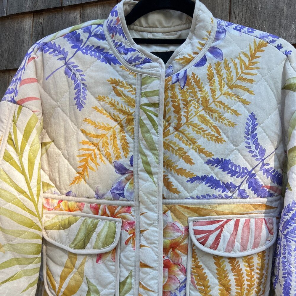 7 For All Mankind - Quilted Crop Jacket with a Spring Floral Patchwork
